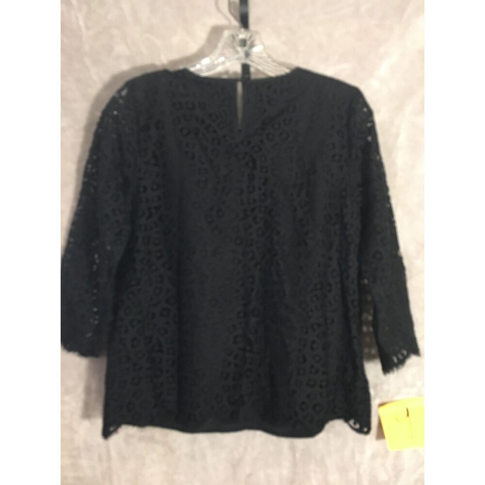 J. CREW BLACK LEOPARD EYELET CUTOUT BLOUSE